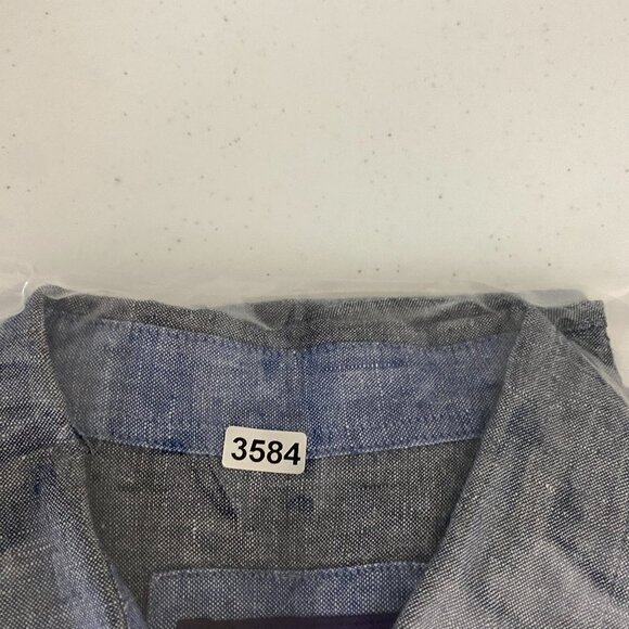 Alan Flusser 100% Linen Button Up Short Sleeve Shirt Blue Mens Large - Picture 6 of 6